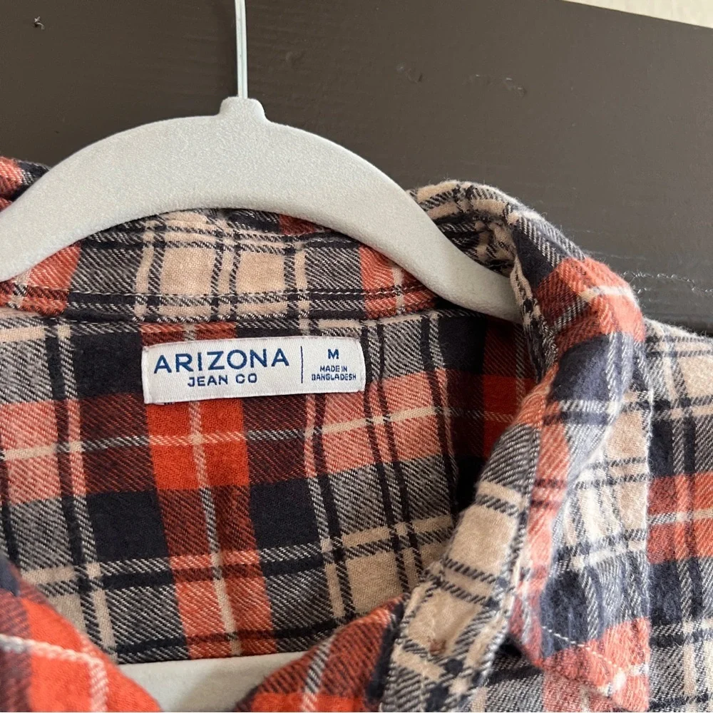 Arizona Jean Company Orange Cream Plaid Button-Up Flannel